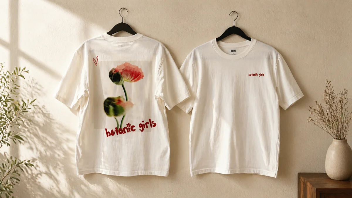 Custom DTF printed t-shirts in Dallas Texas — botanic girls front and back design