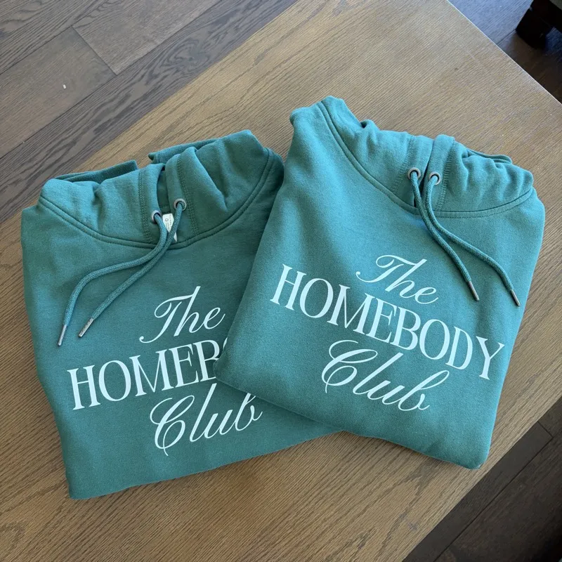 Custom DTF printed sage green hoodies — The Homebody Club