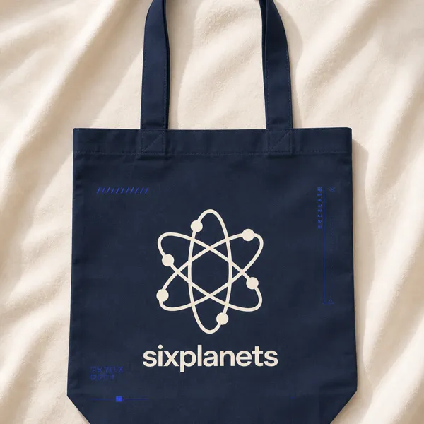 Custom DTF printed navy tote bag by sixplanets